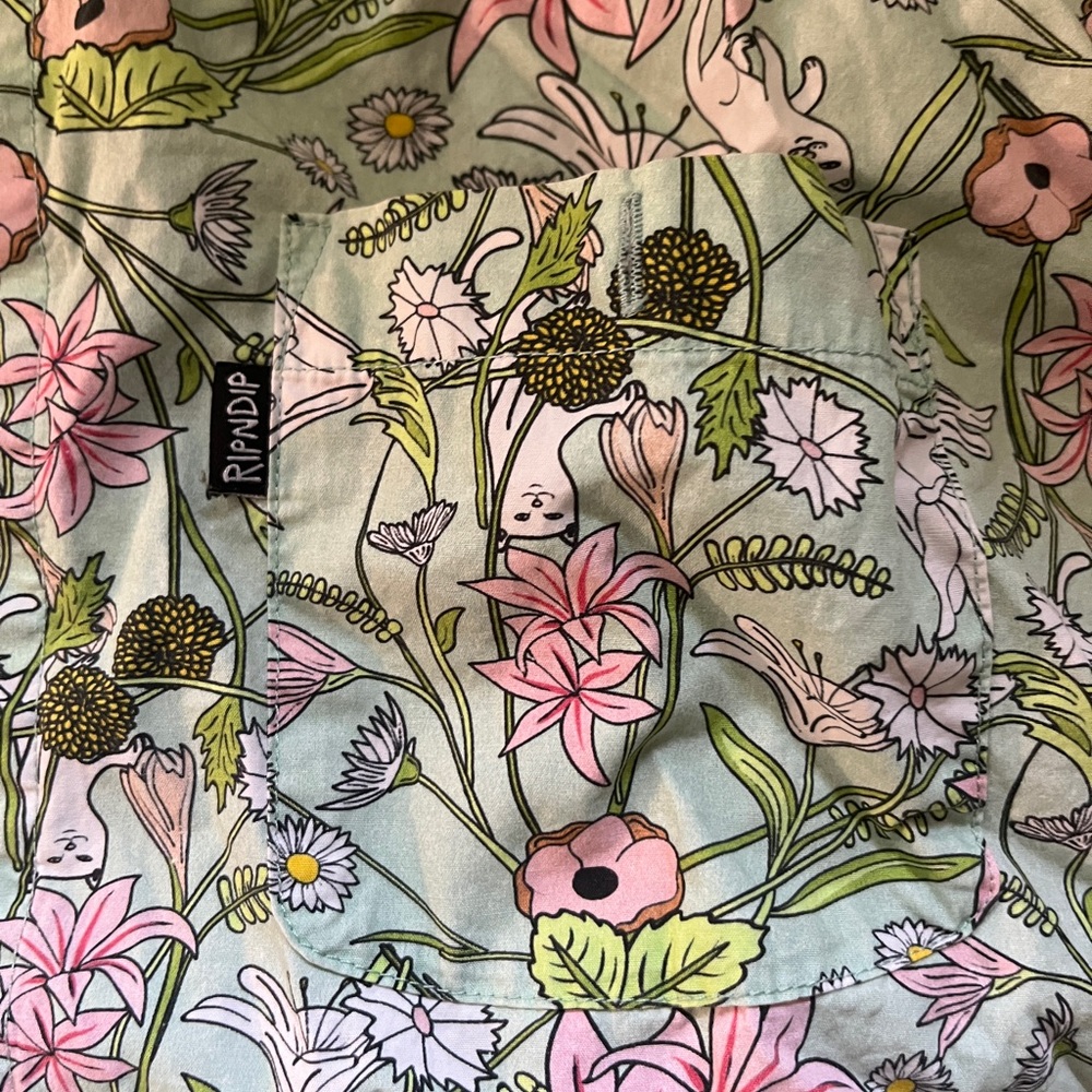 Like New Men's Ripndip Floral Print Lord Nermal Button Down Shirt - Small